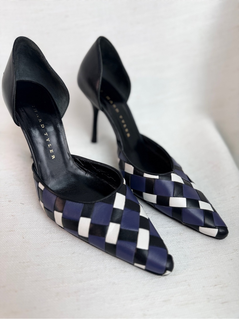Richard Tyler Woven Leather D’Orsay Stiletto Pumps Size 38 Italy